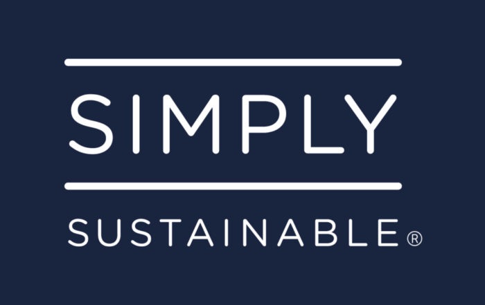 SImply Sustainable logo in white text on a navy blue background